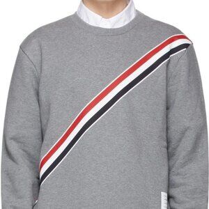 Thom Browne crewneck w/printed rwb diagonal striped classic loopback size 1